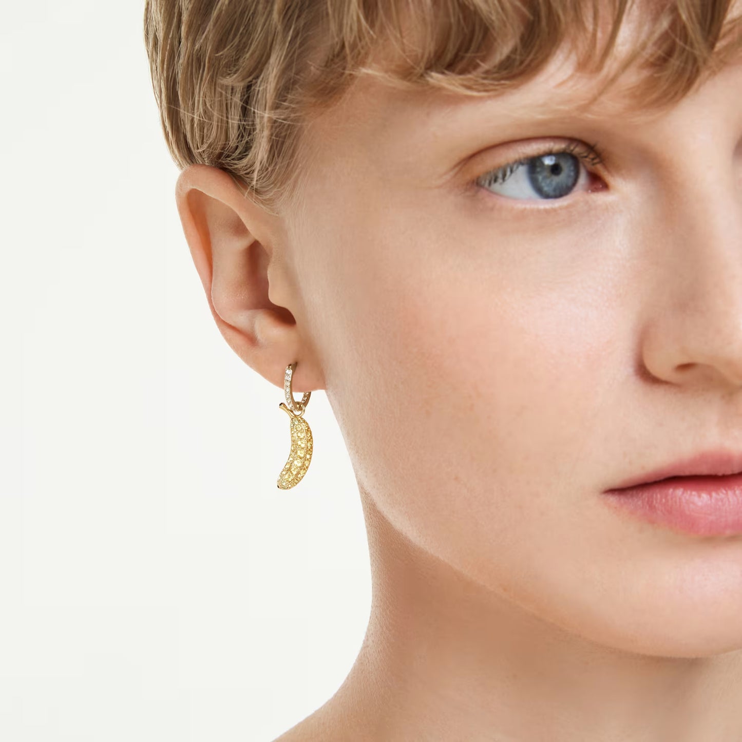 Minions Stuart and Banana drop earrings, Pavé, Mini, Multicoloured, 18k gold finish