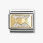 Yellow gold glitter bow heart charm