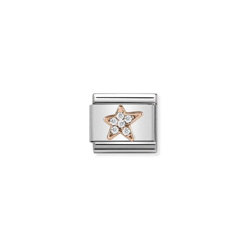 Classic Symbols In Stainless Steel With 9k Rose Gold And CZ Asymmetric Star Charm