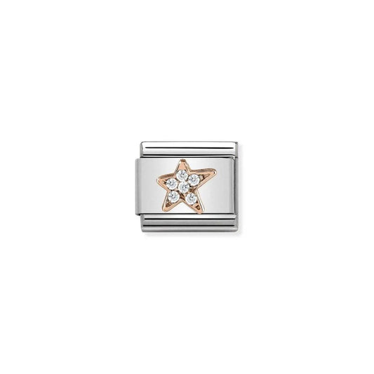 Classic Symbols In Stainless Steel With 9k Rose Gold And CZ Asymmetric Star Charm