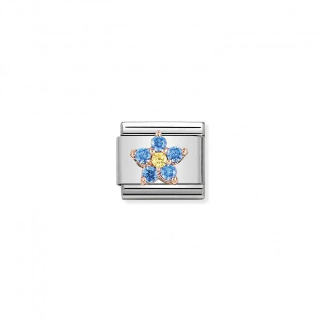 Classic Rose Gold CZ Baby Blue Flower Cluster Charm