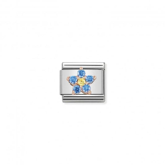 Classic Rose Gold CZ Baby Blue Flower Cluster Charm