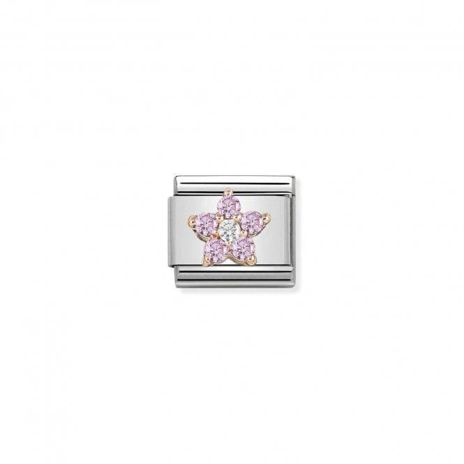 Rose Pink White CZ Flower Charm