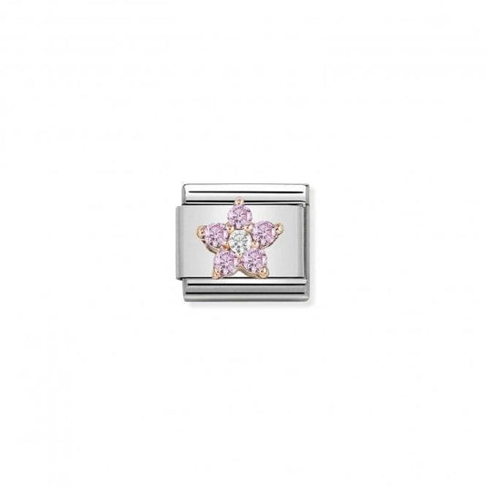 Rose Pink White CZ Flower Charm