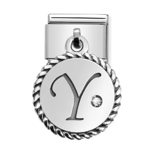 Silver CZ Drop Y Charm