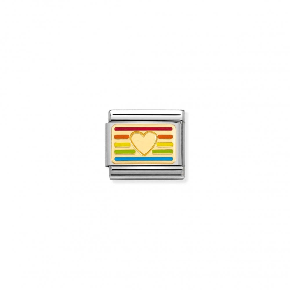 Gold Rainbow Heart Flag Charm
