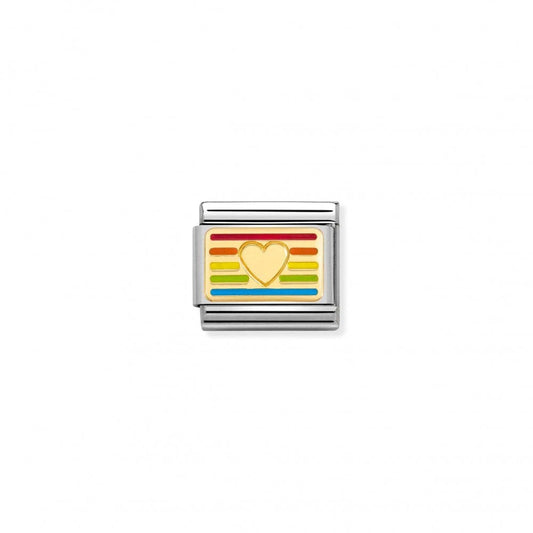 Gold Rainbow Heart Flag Charm