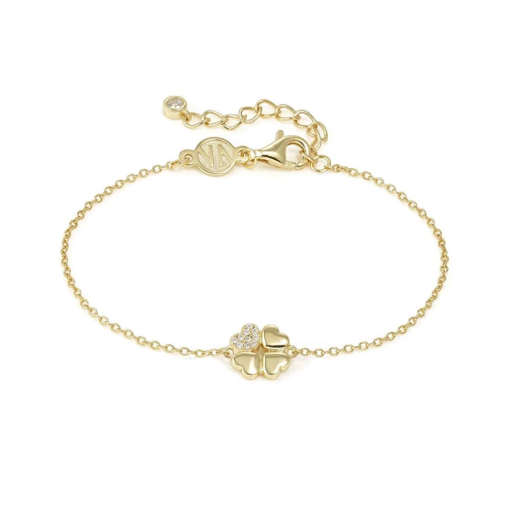 Petit Sparkle Bracelet in 925 Silver and Cubic Zirconia Gold Four Leaf Clover