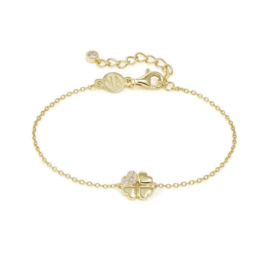 Petit Sparkle Bracelet in 925 Silver and Cubic Zirconia Gold Four Leaf Clover