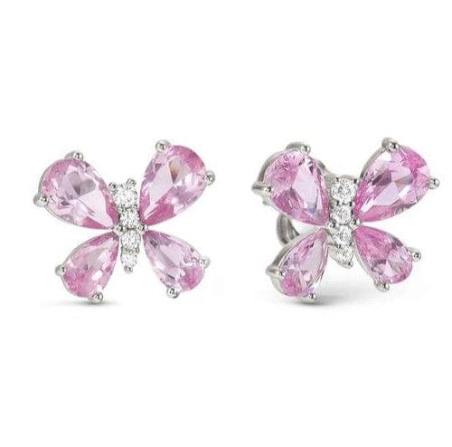 Shine Me Up Earrings in 925 Silver and Cubic Zirconia White/Pink Butterfly