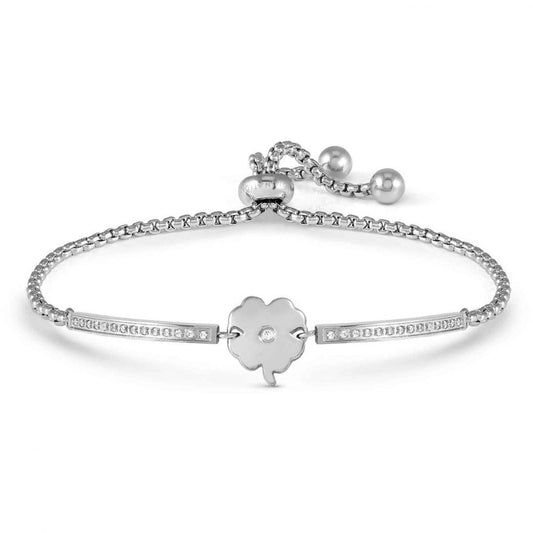 Milleluci Steel And Cubic Zirconia Four Leaf Clover Bracelet