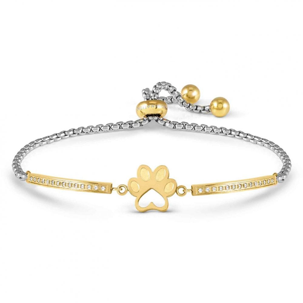 Milleluci Refined Bracelet in Steel and Cubic Zirconia Gold Pawprint