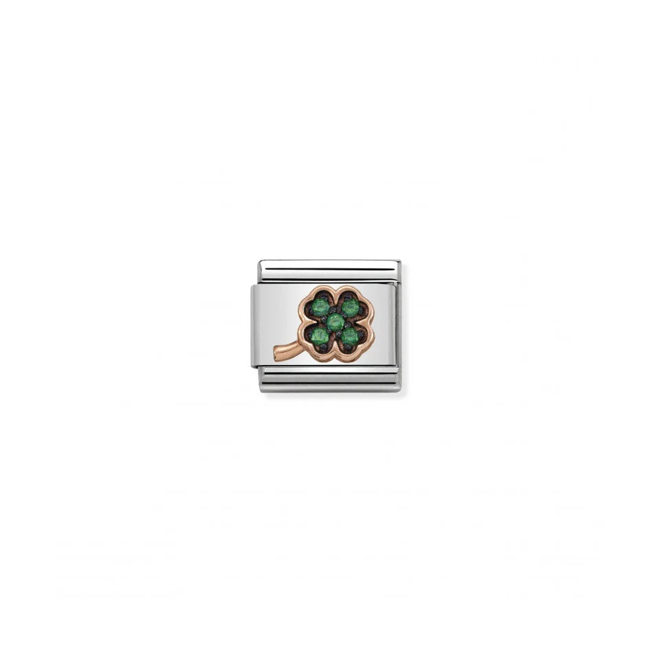Classic Rose Gold Symbols Green Clover Charm