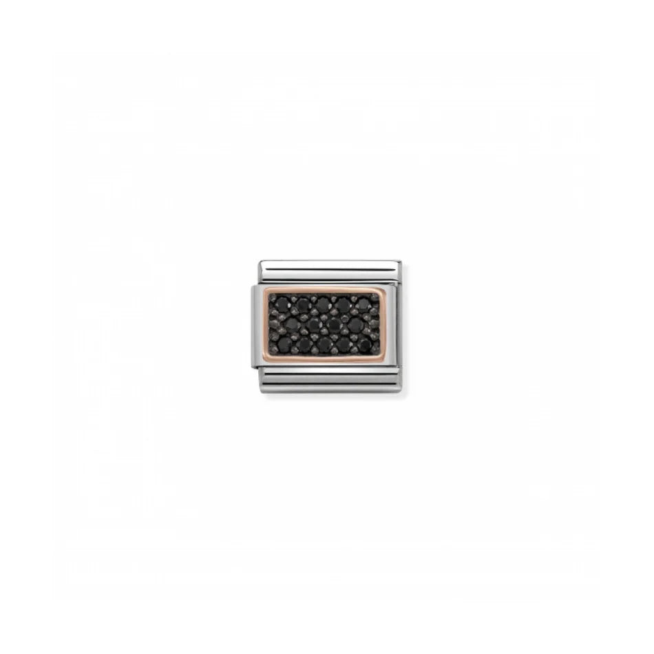 Classic Pave Zirconia Gold Rectangle Black Rose Gold Charm