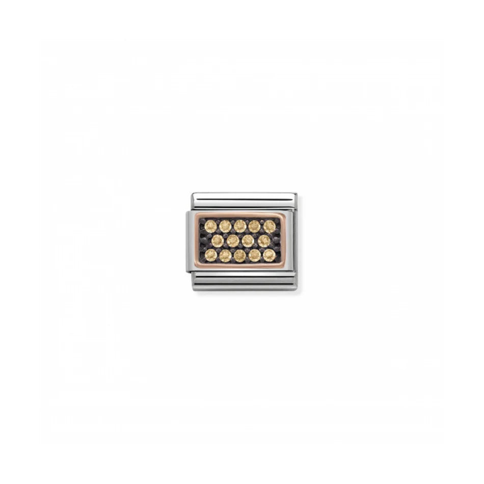 Classic Pave Zirconia Gold Rectangle Champagne Rose Gold Charm