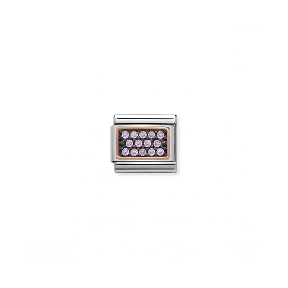 Classic Pave Zirconia Rose Gold Rectangle Pink Charm