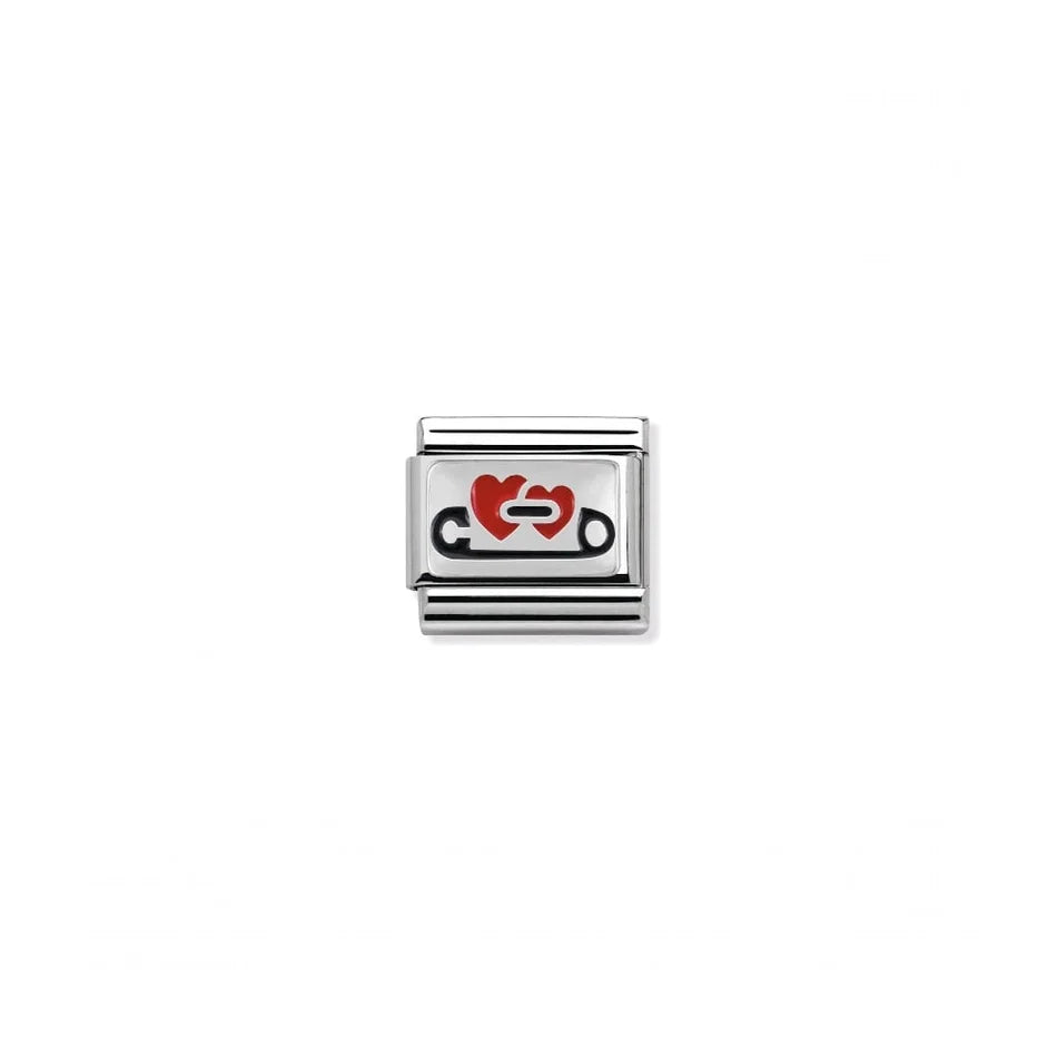 Nomination Composable Silver Safety Pin Hearts Charm