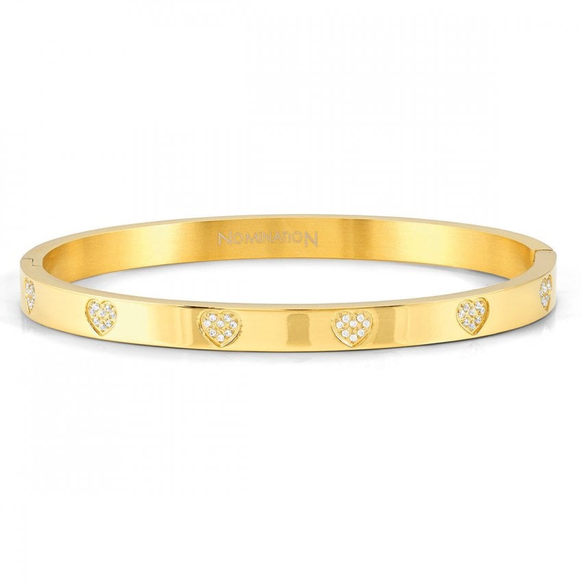 PRETTY BANGLE yellow gold with CZ hearts (Size Medium)