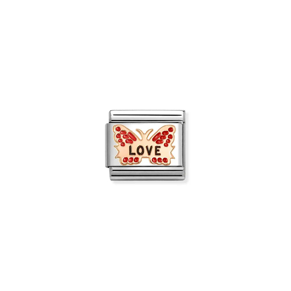 Rose Gold Composable Classic Red Butterfly Love Charm
