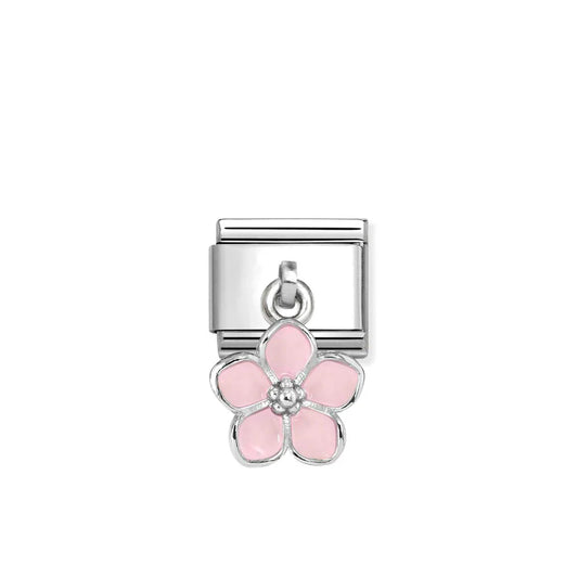 Silver Composable Classic Enamel Pink Flower Charms Link