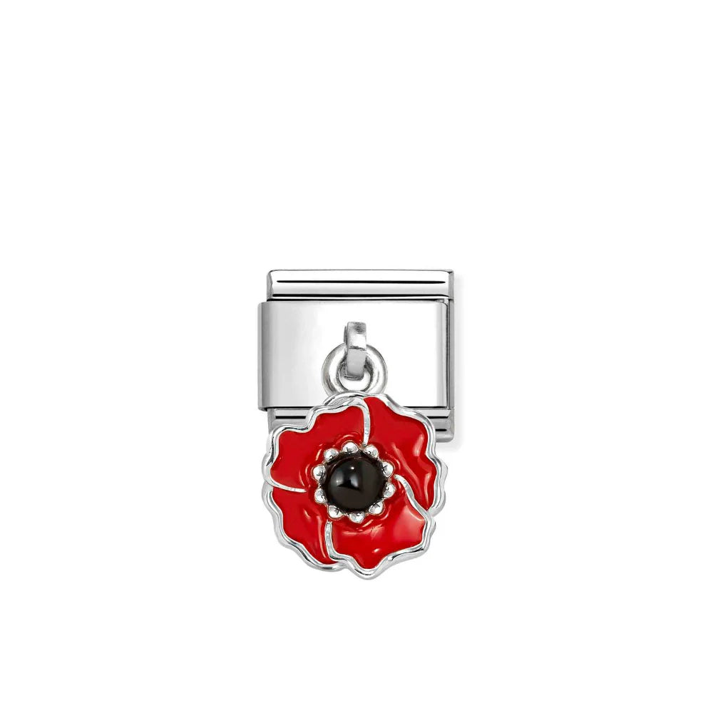 Silver Composable Classic Enamel Red & Black Poppy Charm
