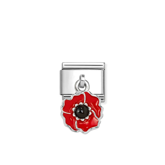 Silver Composable Classic Enamel Red & Black Poppy Charm