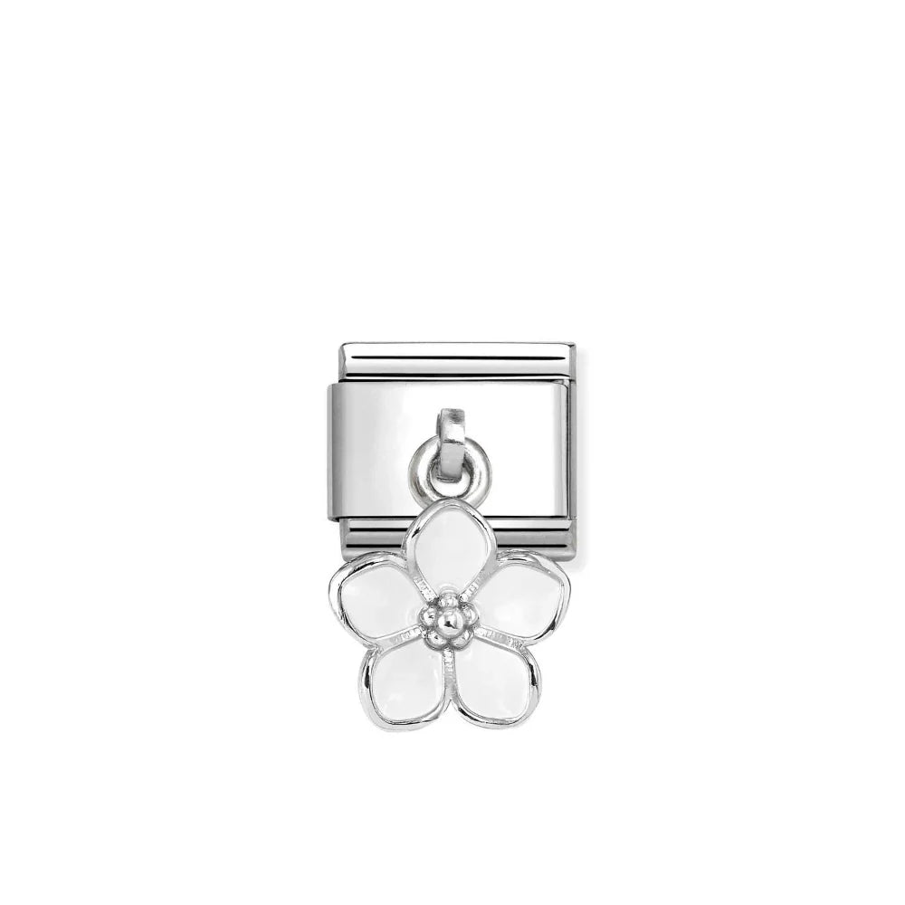 Silver Composable Classic Enamel White Flower Charms Link