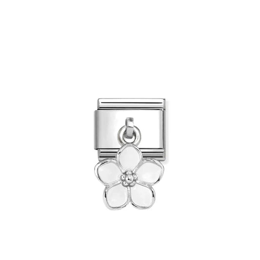 Silver Composable Classic Enamel White Flower Charms Link