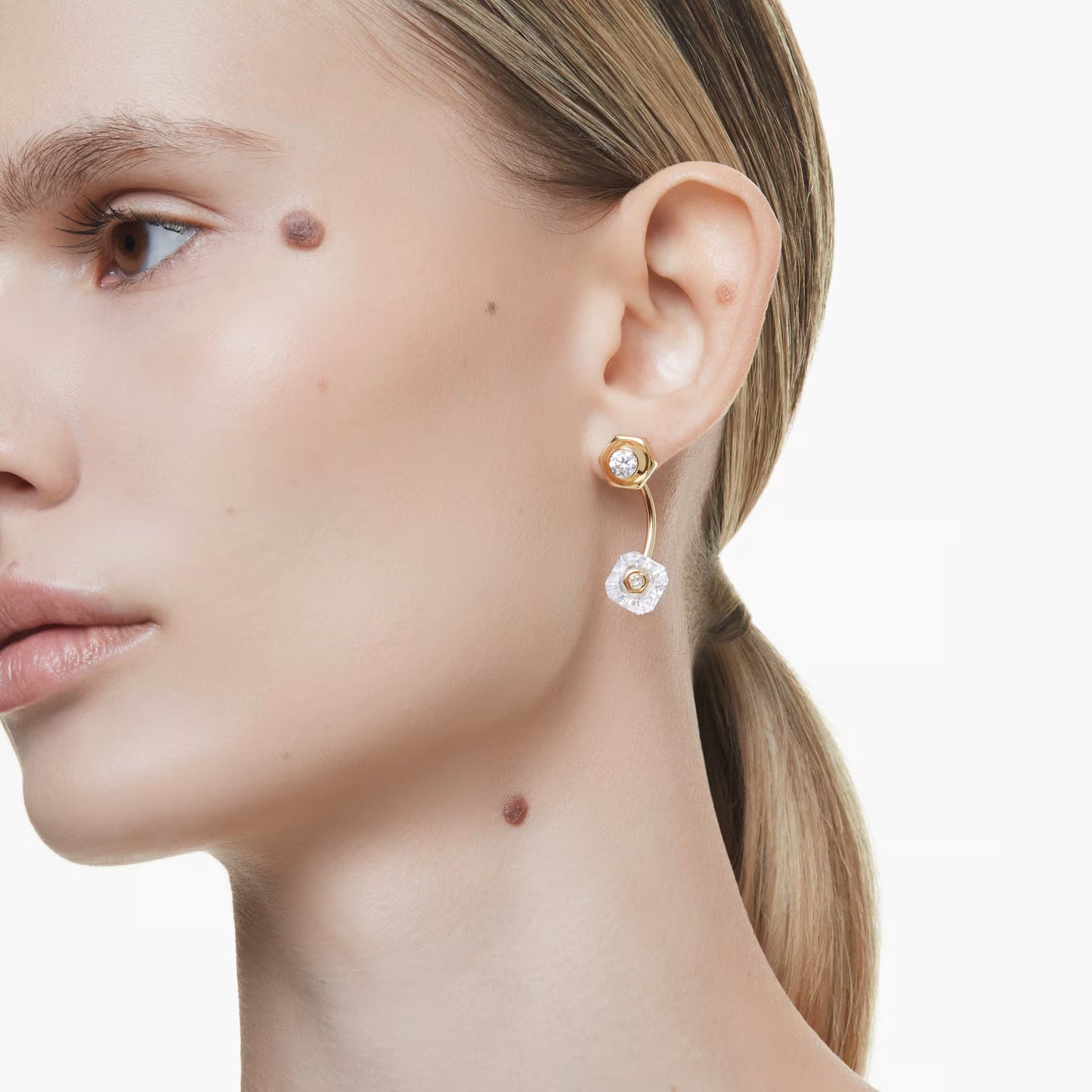 Numina earring jackets, Mixed cuts, White, Gold-tone plated