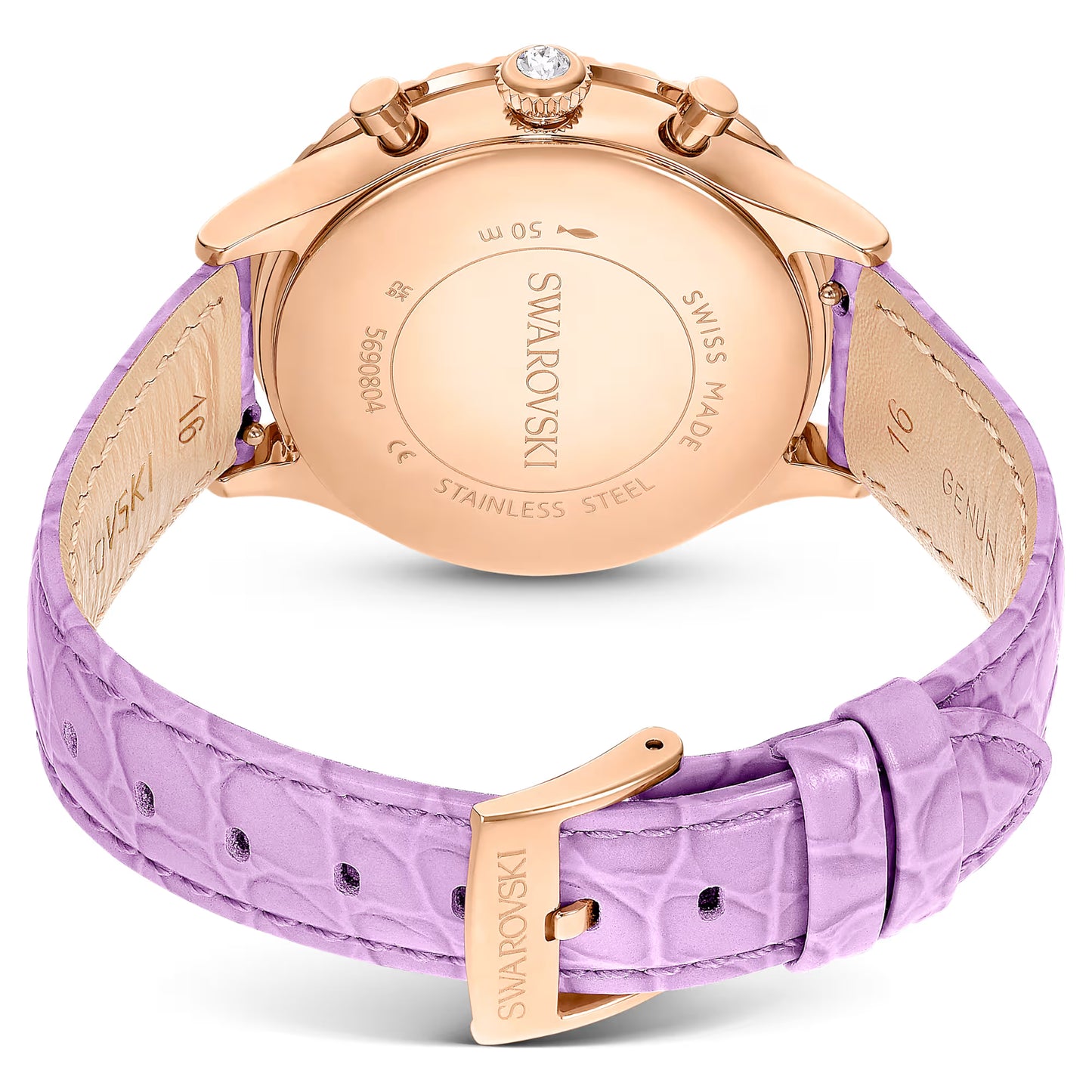 Octea chrono watch, Swiss Made, Leather strap, Purple, Rose gold-tone finish