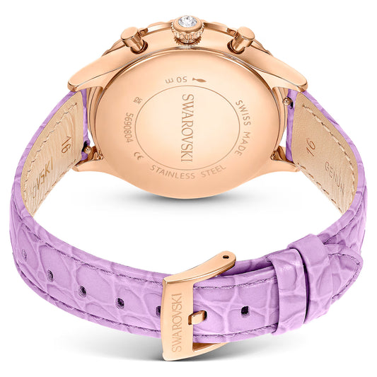 Octea chrono watch, Swiss Made, Leather strap, Purple, Rose gold-tone finish