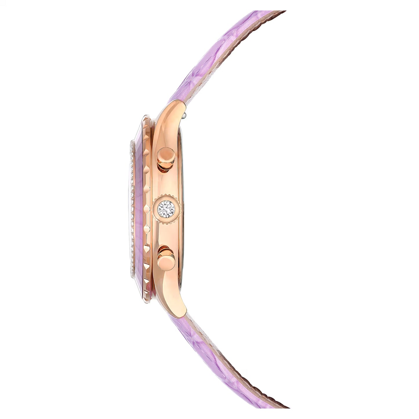 Octea chrono watch, Swiss Made, Leather strap, Purple, Rose gold-tone finish