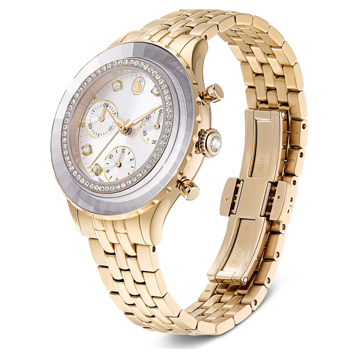 Octea chrono watch, Swiss Made, Metal bracelet, Gold tone, Champagne gold-tone finish
