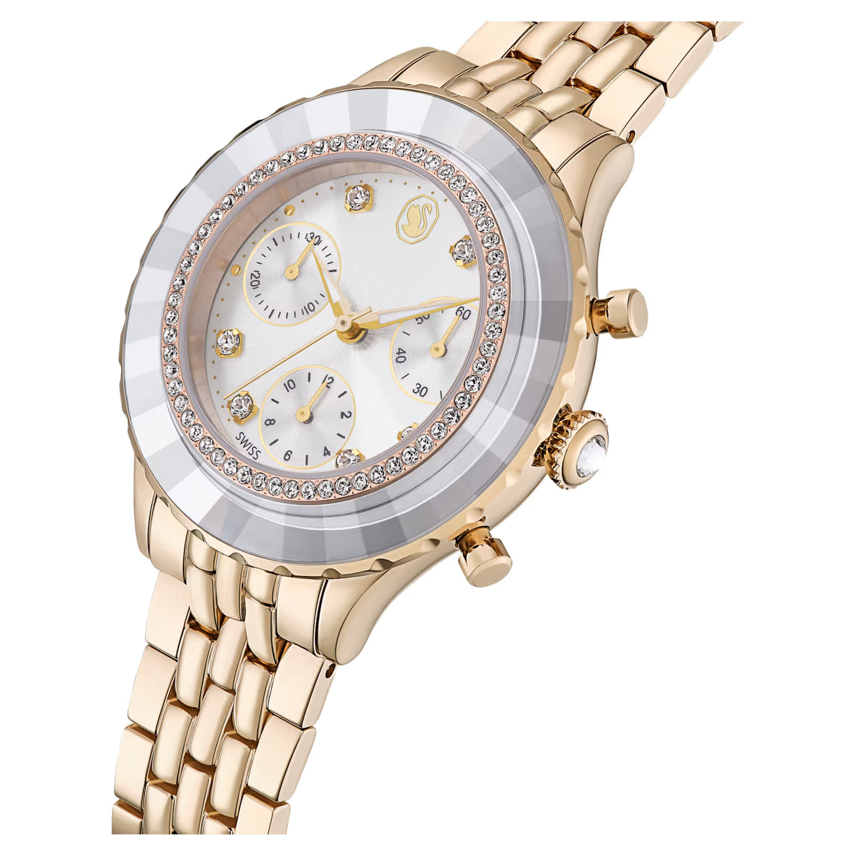 Octea chrono watch, Swiss Made, Metal bracelet, Gold tone, Champagne gold-tone finish