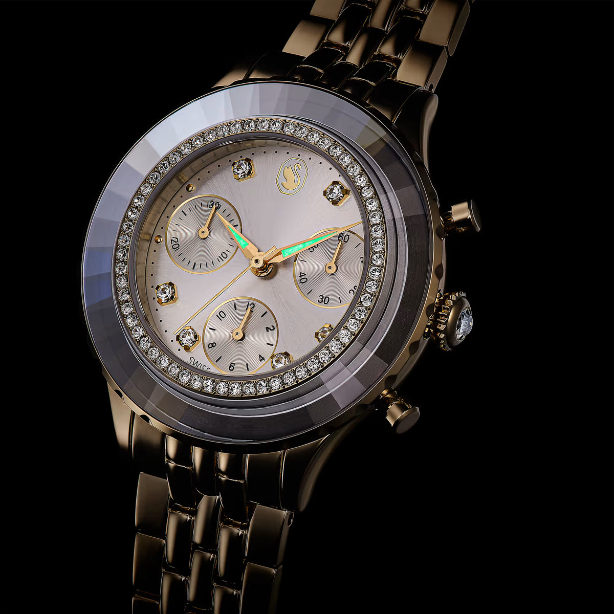 Octea chrono watch, Swiss Made, Metal bracelet, Gold tone, Champagne gold-tone finish