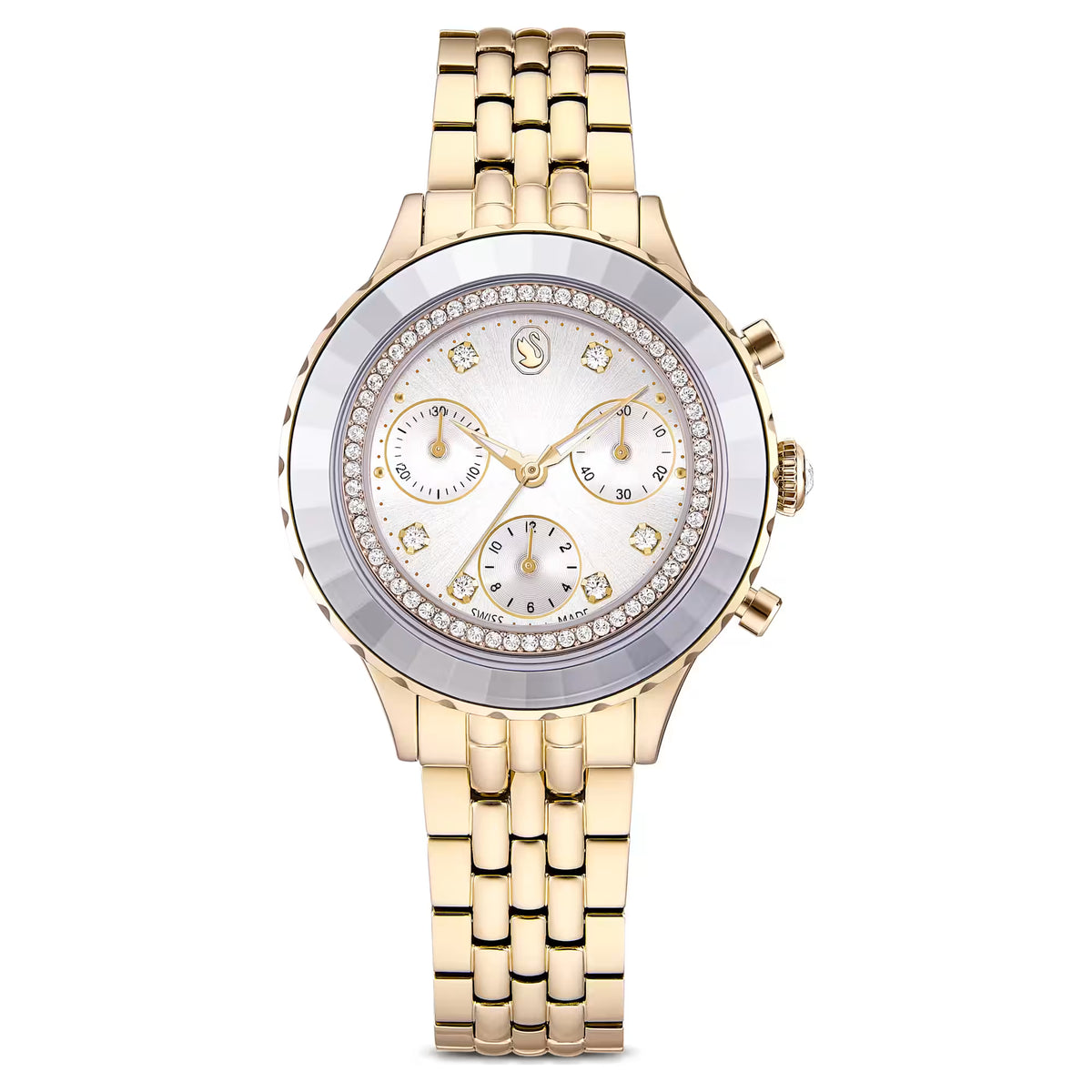 Octea chrono watch, Swiss Made, Metal bracelet, Gold tone, Champagne gold-tone finish