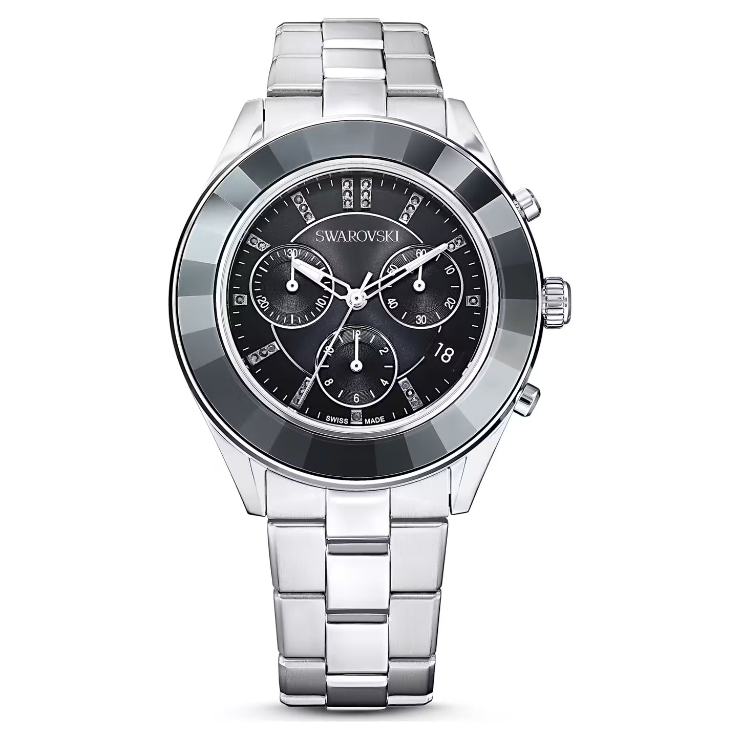 Octea Lux Sport watch, Swiss Made, Metal bracelet, Black, Stainless steel