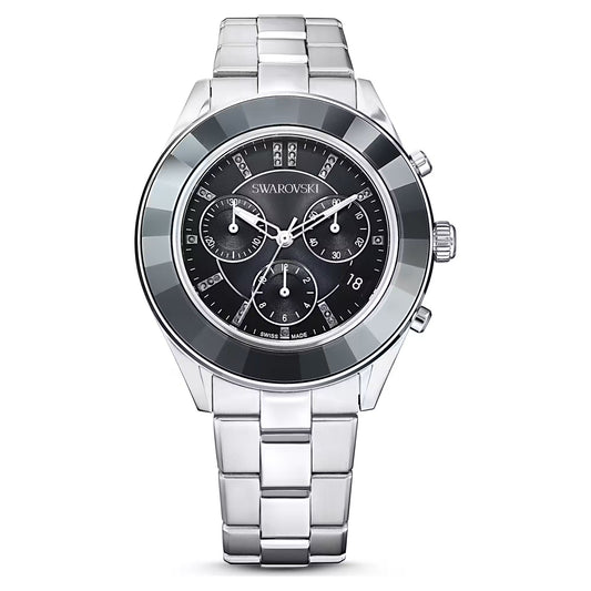 Octea Lux Sport watch, Swiss Made, Metal bracelet, Black, Stainless steel