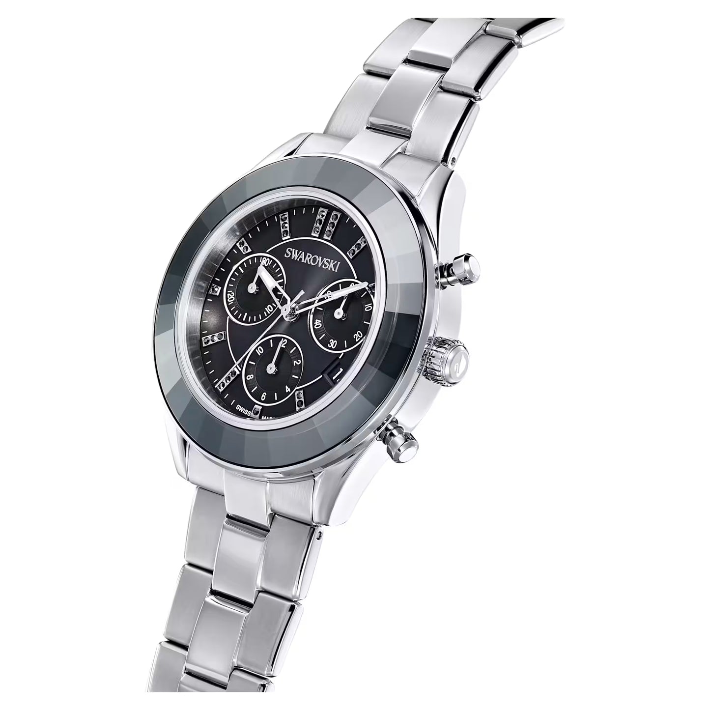 Octea Lux Sport watch, Swiss Made, Metal bracelet, Black, Stainless steel