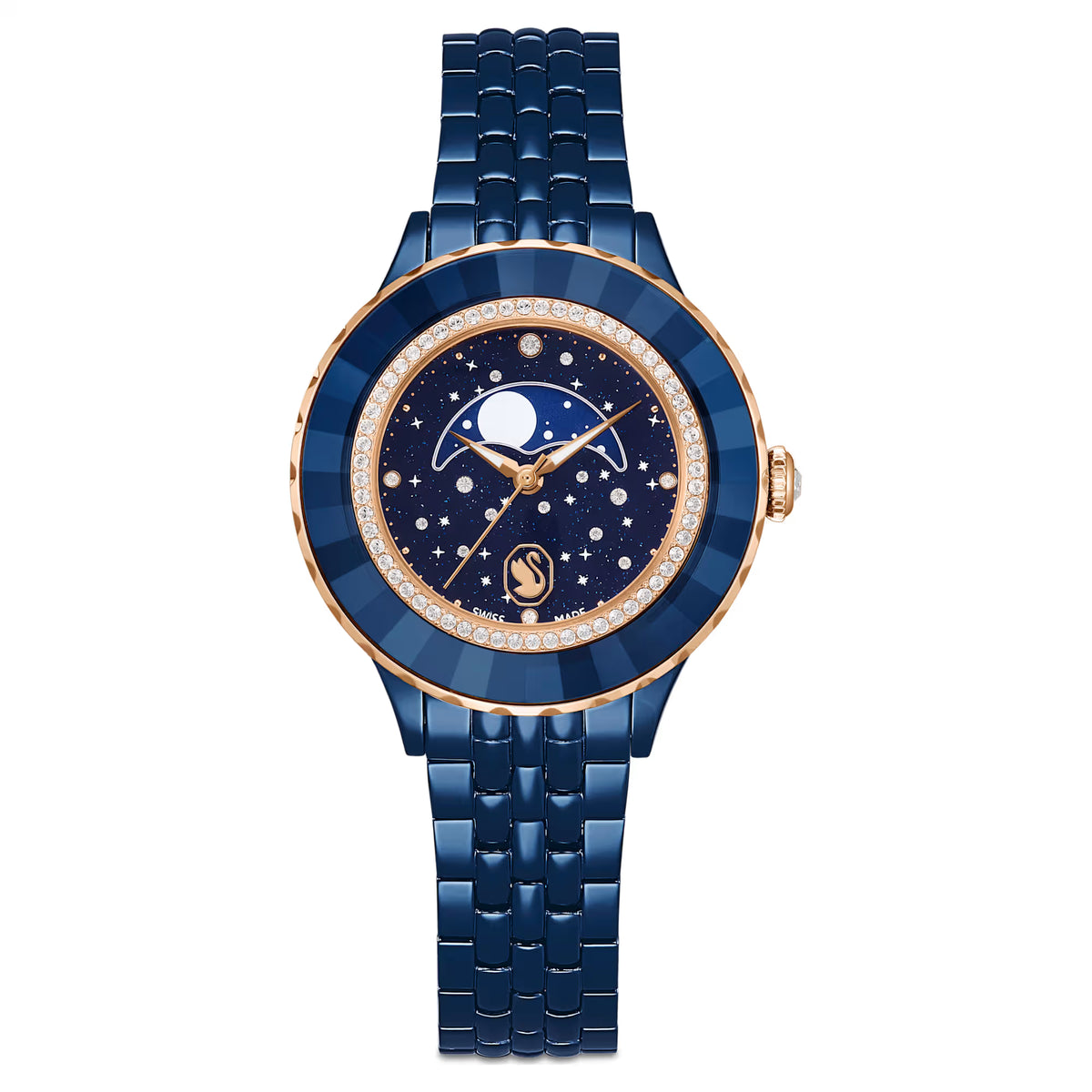 Octea moon watch, Swiss Made, Metal bracelet, Blue, Blue finish
