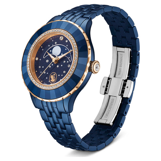 Octea moon watch, Swiss Made, Metal bracelet, Blue, Blue finish