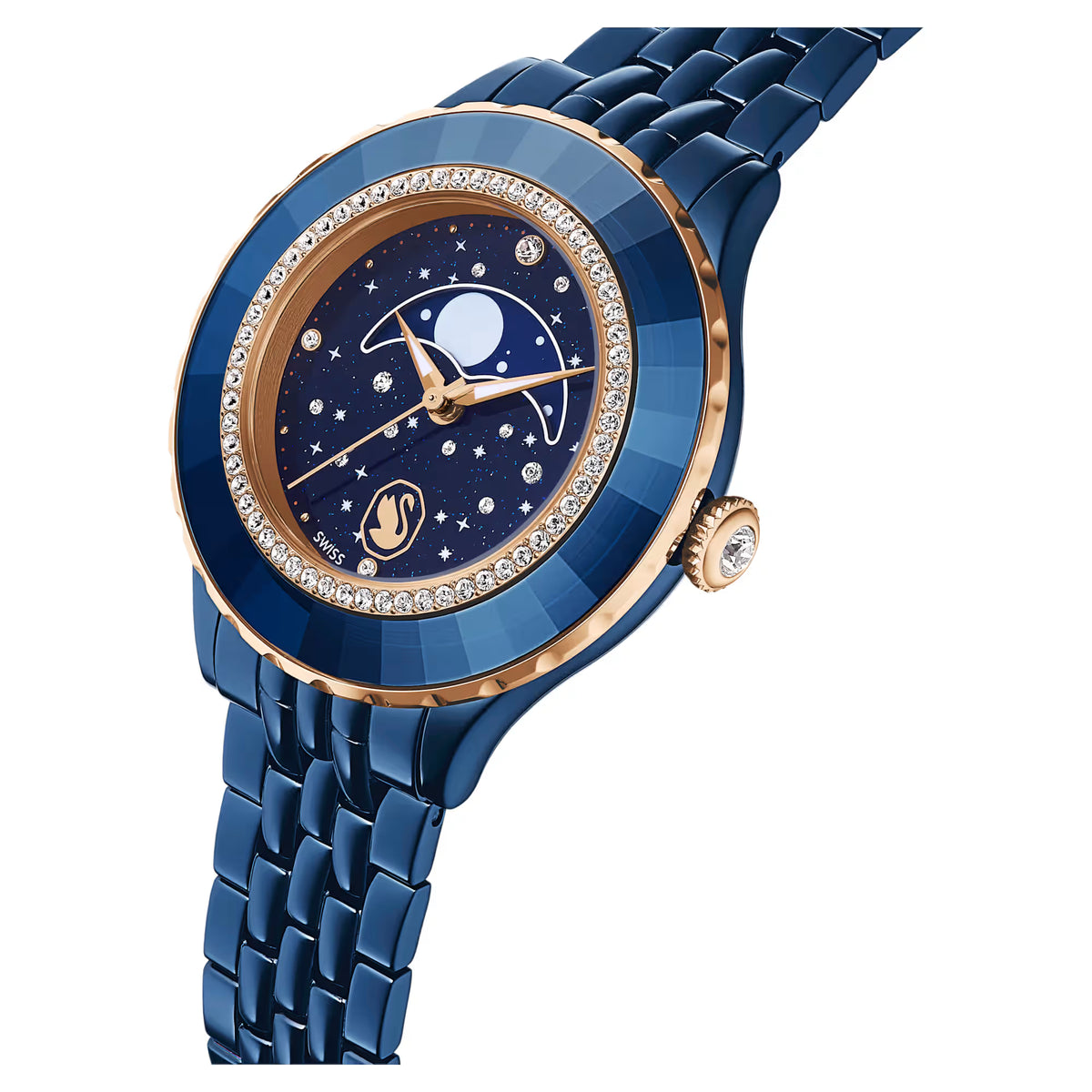 Octea moon watch, Swiss Made, Metal bracelet, Blue, Blue finish