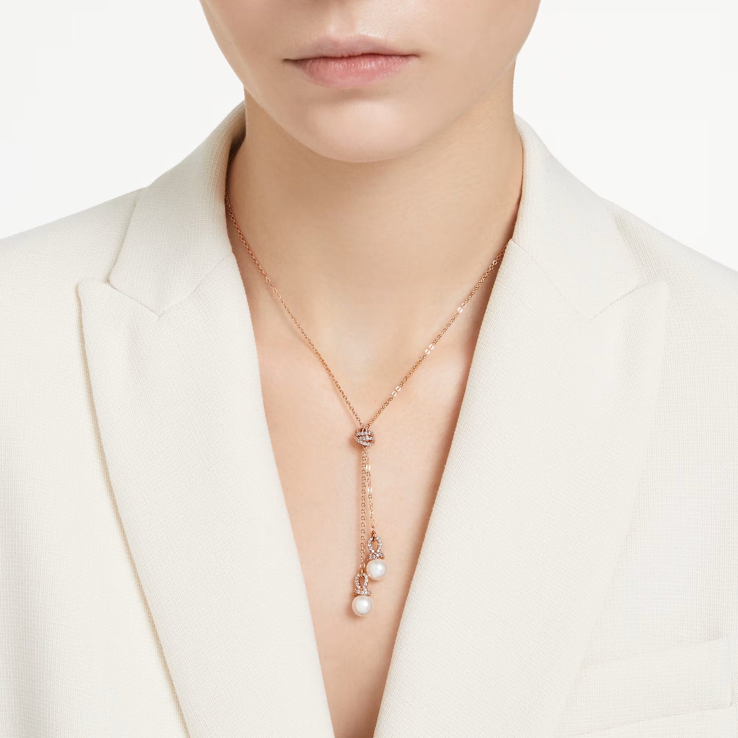 Originally Y pendant, White, Rose gold-tone plated