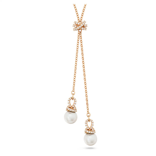Originally Y pendant, White, Rose gold-tone plated