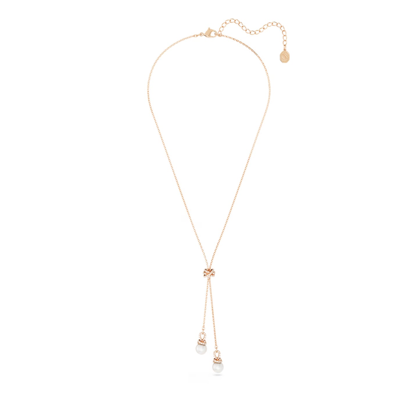 Originally Y pendant, White, Rose gold-tone plated