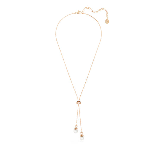 Originally Y pendant, White, Rose gold-tone plated