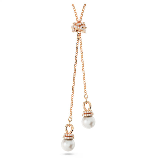 Originally Y pendant, White, Rose gold-tone plated