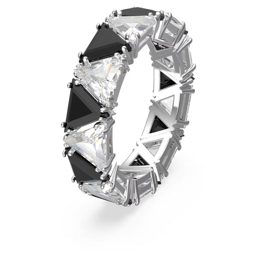 Ortyx cocktail ring, Triangle cut, Black, Rhodium plated, S52