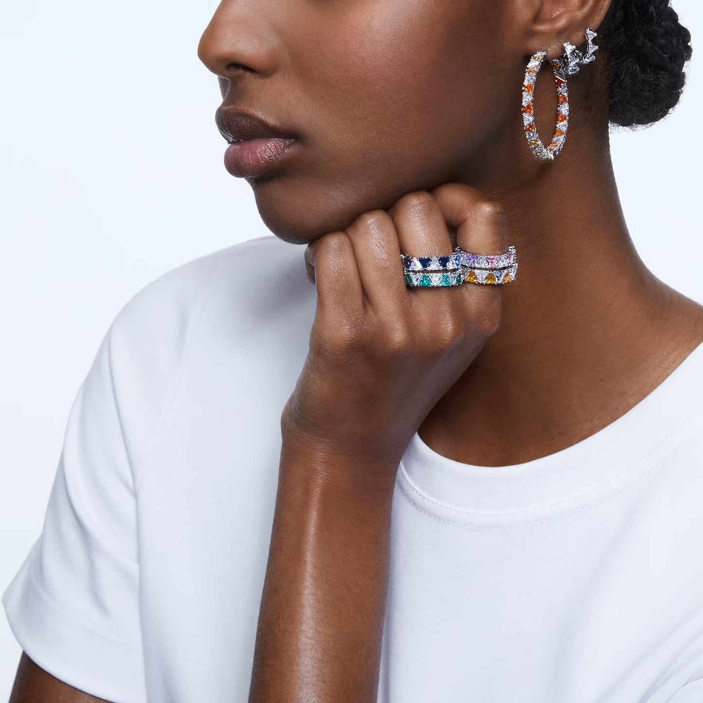 Ortyx cocktail ring, Triangle cut, Blue, Rhodium plated S52