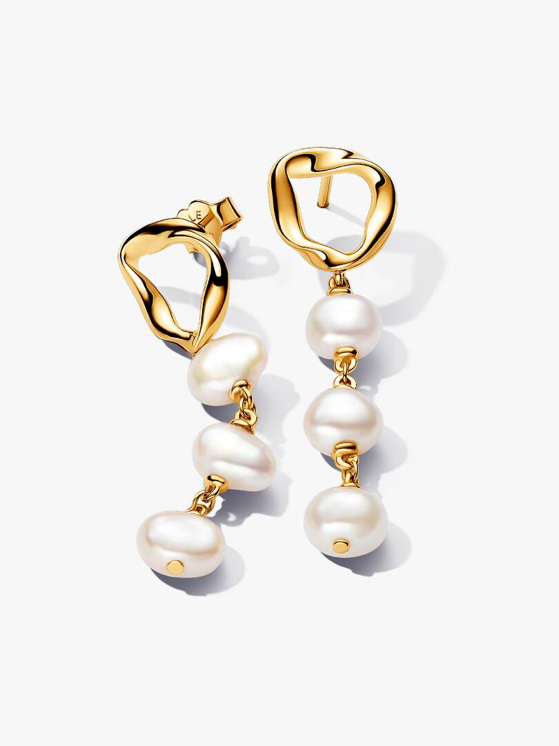 Pandora Organically Shaped Circle and Baroque Pearl Drop Earrings
